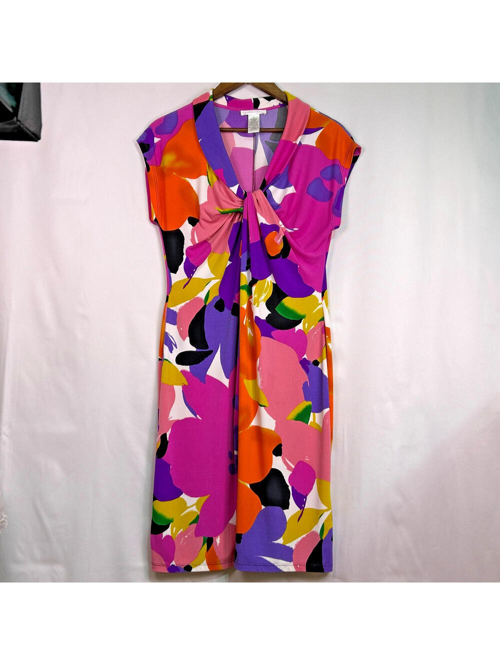 London Times Dress Women’s Size 14 Multicolor Floral Knot Front Sheath